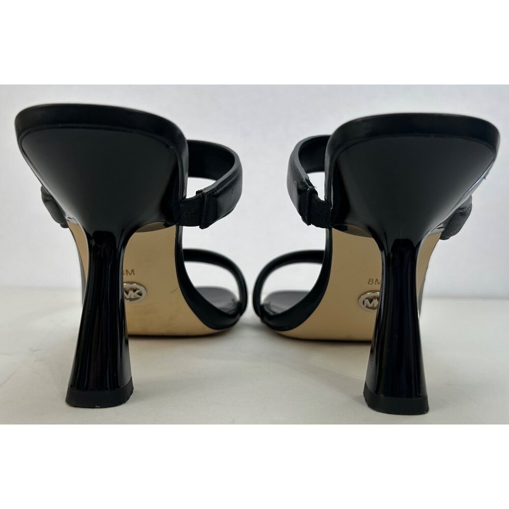 Michael Kors Black Leather Clara Heeled Sandals Double Straps 8M Minimalist - Picture 6 of 9